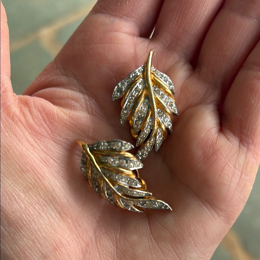Vintage Jomaz Clip On Gold and Silver Leaf Earrings